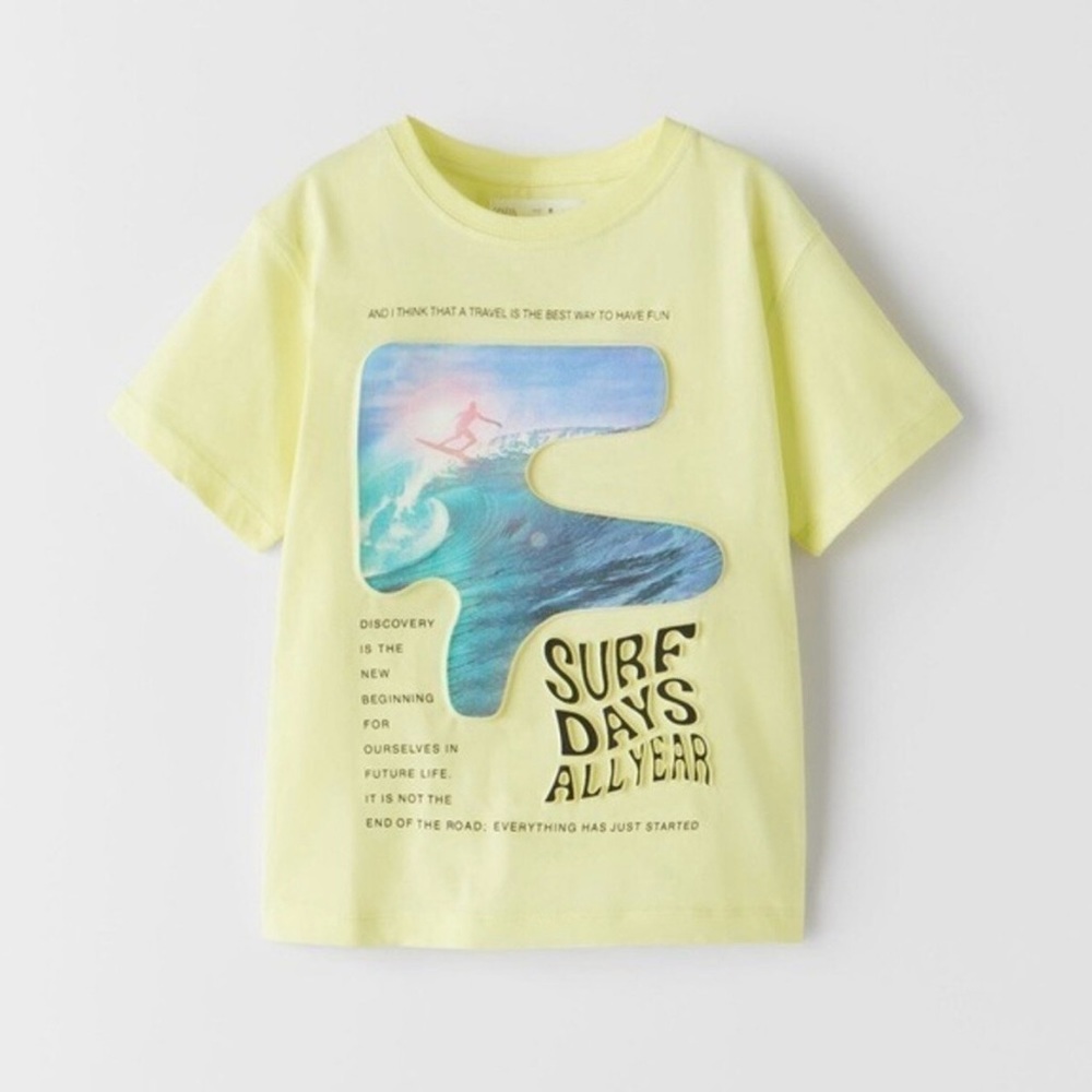 Zara surf days all year lemon color printed Tshirt short sleeve boy’s size 10